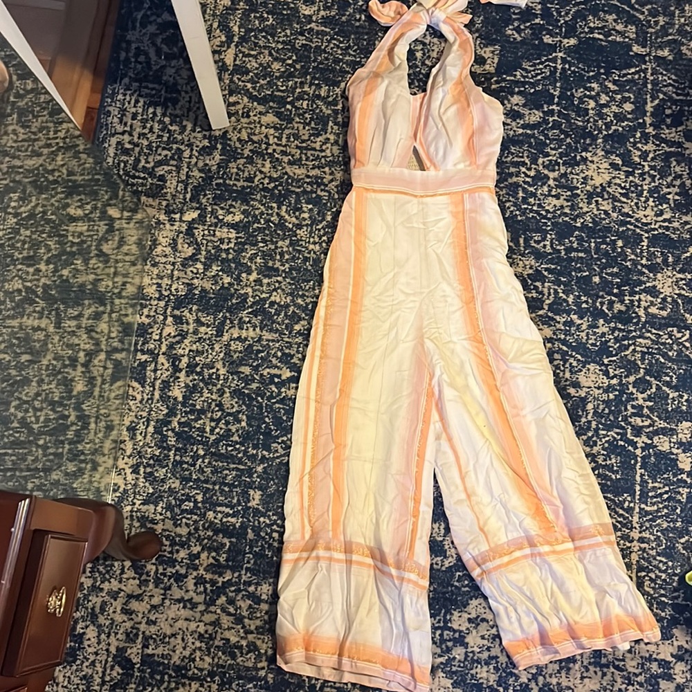 Cream summer wide leg jumpsuit/ cocktail dress